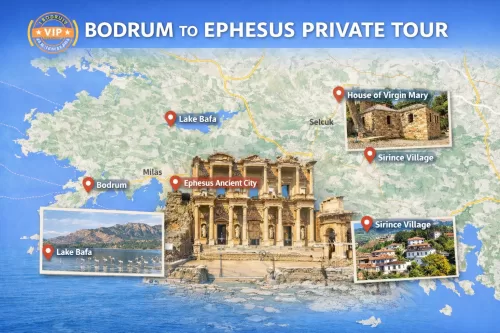Bodrum-Efes turu istəyənlər üçün şəxsi nəqliyyat vasitələri ilə peşəkar Efes turları, bələdçi seçimləri təklif edirik və qrup turunun bir hissəsi deyil. Bodrumdan Efesə rahat, özəl tur yaşayın.